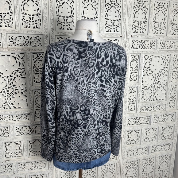 Lafayette 148 Gray Leopard Print 100% Cashmere Button Up Cardigan Sz XL - Picture 6 of 8